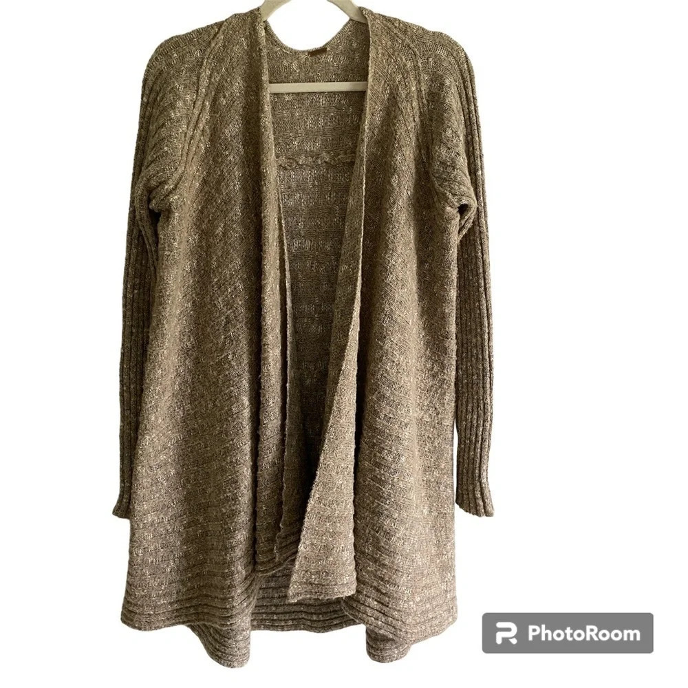 FREE People Speckled Oversized Open Cardigan Sweater Taupe Size L